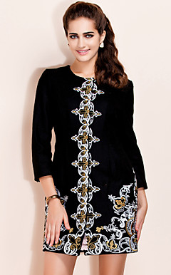 TS Floral Embroidery Three Quarter Sleeve Wool Blend Coat