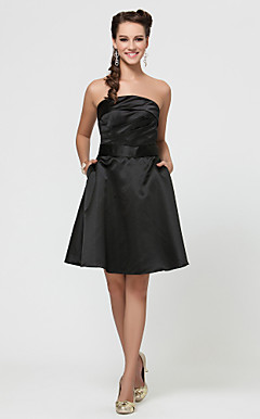 A-line Knee-length Satin Bridesmaid Dress