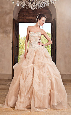 bola vestido namorada do assoalho-comprimento organza cetim vestido de noite