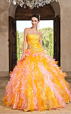 Ball Gown Strapless Floor-length Taffeta Dress With Ruffles