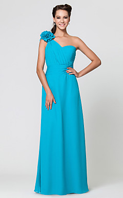 Sheath/Column One Shoulder Floor-length Chiffon Bridesmaid Dress With Flower(s)