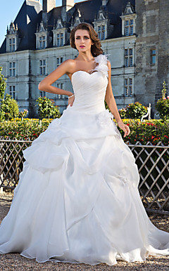  Shoulder Bridesmaid Dress on Ball Gown One Shoulder Floor Length Organza Wedding Dress