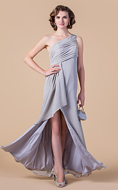 schede / kolom een ​​schouder vloer-length chiffon moeder van de bruid jurk