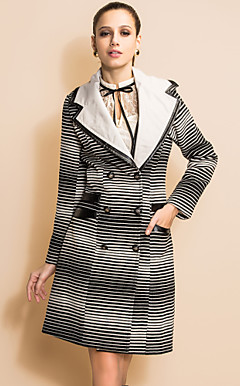 TS Gradient Stripes PU Double Layered Collar Tweed Coat
