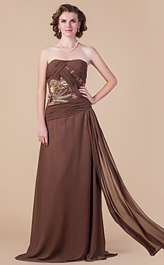 bainha / coluna strapless do assoalho-comprimento mãe chiffon do vestido de noiva