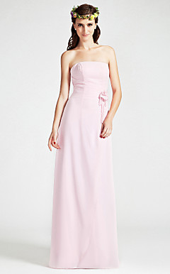 Sheath/ Column Strapless Floor-length Chiffon Bridesmaid/ Wedding Party Dress With A Wrap