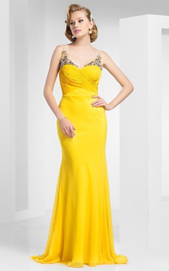 Trumpet/Mermaid Straps Sweep/Brush Train Chiffon Evening Dress
