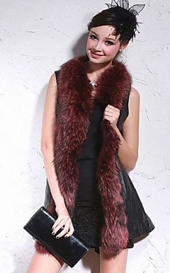 Raccoon Fur Shawl Collar Lambskin Leather Casual/Party Vest (More Colors)