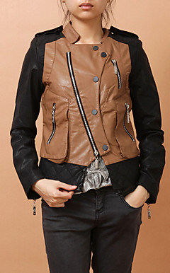 Long Sleeve Collarless PU With Zipper Party/Office Jacket