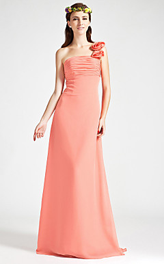 Empire One Shoulder Sleeveless Floor-length Chiffon Wedding Party/Evening Dress