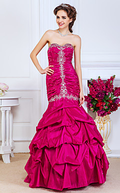 Trumpet/Mermaid Sweetheart Floor-length Taffeta Evening Dress With Beading And Pick Up Skirt