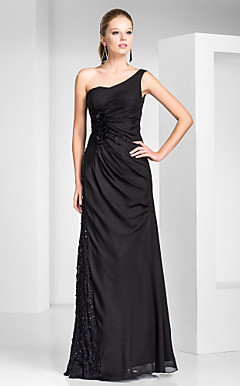 Sheath/Column One Shoulder Floor-length Chiffon And Lace Evening Dress