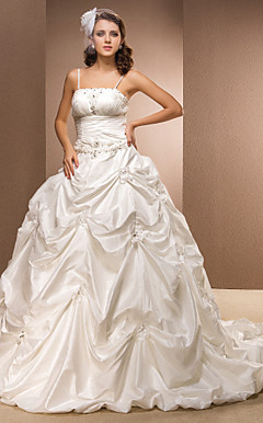 Ball Gown Spaghetti Straps Taffeta Chapel Train Wedding Dress