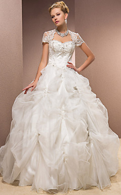 bola vestido de cetim querida e tule vestido de casamento até o chão