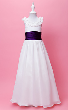 A-line Scoop Floor-length Chiffon Flower Gril Dress
