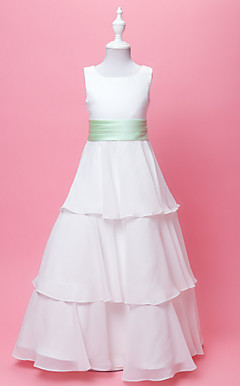 A-line Scoop Floor-length Chiffon And Satin Flower Gril Dress