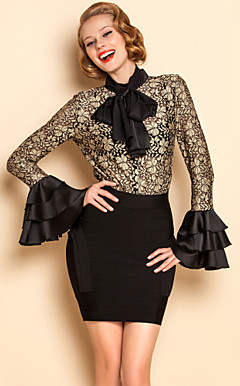 Bow TS Decor Camadas flare camisa blusa de manga