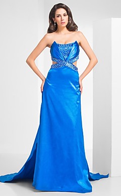 Sheath/Column Strapless Court Train Stretch Satin Evening Dress
