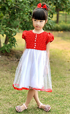 Lovely Short Puff Sleeve Polyester/Tulle Wedding/Evening Flower Girl Dress