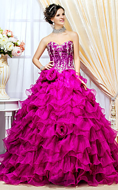 Ball Gown Sweetheart Floor-length Organza And Knitwear Prom Dress