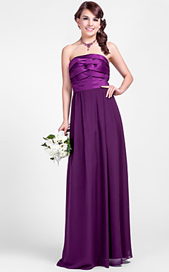 kappe / kolonne stropløs gulvlange chiffon og satin brudepige kjole