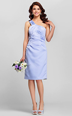 Skede / Kolonne ene skulder Knælang Satin brudepige Dress