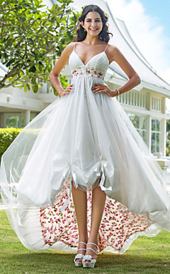 A-line V-neck Asymmetrical Organza Wedding Dress