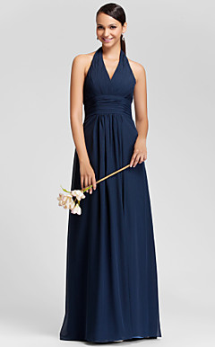 Sheath/Column Halter Floor-length Chiffon Bridesmaid Dress