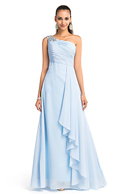 a-line den ene skulder gulvlange satin chiffon aften kjole