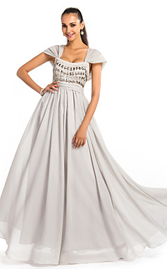 A-line/Princess Plein Floor Chiffon Avondjurk