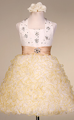 Beautiful Halter Tulle/Satin Wedding/Evening Flower Girl Dress