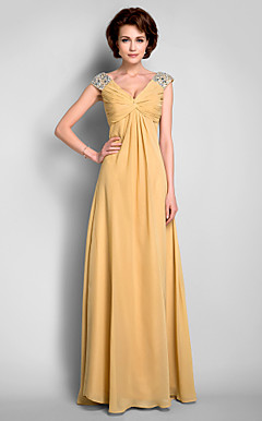 a-lijn v-hals vloer-lengte chiffon moeder van de bruid jurk