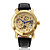  Mechanische Automatik Armbanduhr mit schwarzem Lederarmband und transparentem Ziffernblatt in Golden