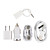  5-in-1 Car Charger with USB Charging Cable Earphone Audio Splitter Cable Set for iPhone, White