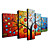  Hand-painted Abstract Oil Painting with Stretched Frame - Set of 5