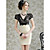  vrouwen pofmouw bodycon jurk