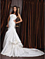  Trumpet/ Mermaid Strapless Court Train Satin Side-draped Wedding Dress