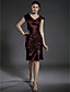  Sheath/Column V-neck Knee-length Stretch Satin Mother of the Bride Dress