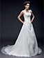  A-line One Shoulder Court Train Organza Wedding Dress