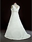  une ligne de balayage v-cou / pinceau train satin robe de mariage de taille