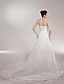  A-line/Princess Side-Draped Cathedral Train Luxury Wedding Dress With Beaded Appliques