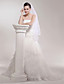  a-line Strapless Gericht Zug Satin Organza Tiered Brautkleid