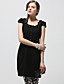  TS Handmade Flowers and Diamonds Decorated Short Sleeves Round Neckline Dress / Women's Dresses (Black)