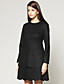  TS Layered Hem Long Sleeves Round Neckline Wool Dress / Women's Dresses (Black)