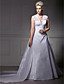 A-line V-neck Taffeta Lace Court Train Wedding Dress