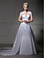  A-line V-neck Taffeta Lace Court Train Wedding Dress