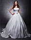  Ball Gown Strapless Chapel Train Satin Wedding Dress