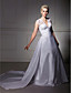  A-line V-neck Taffeta Lace Court Train Wedding Dress