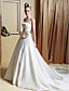  A-line Strapless Chapel Train Satin Wedding Dress with Ribbon