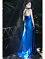  Sheath/ Column Halter Sweep/ Brush Train Elastic Woven Satin Evening/ Prom Dress